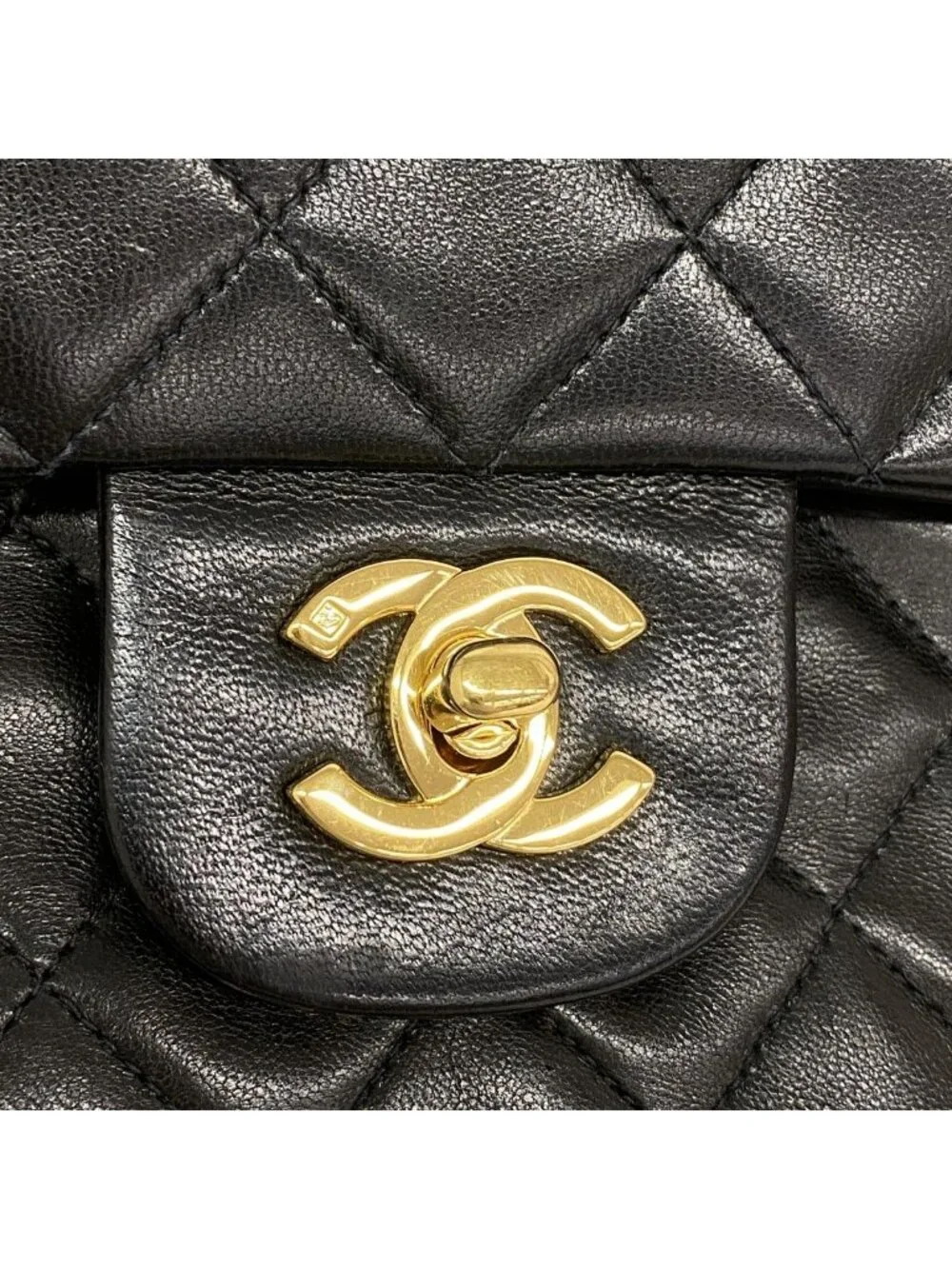Chanel Shoulder Bag Quilted Lambskin Black Gold